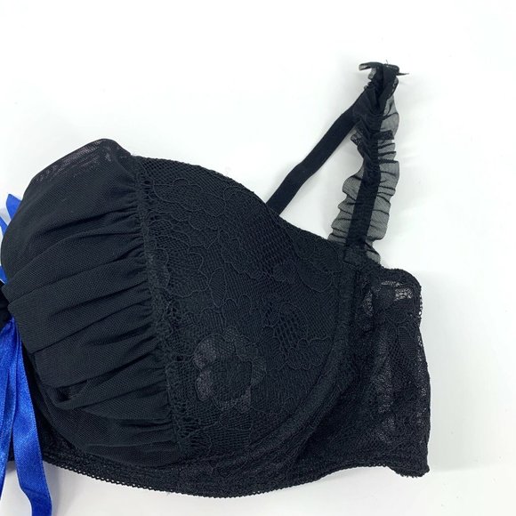 Frederick's Of Hollywood Bra Black Lace Floral Mesh Underwire Womens - Picture 3 of 7